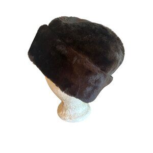 Vintage 60s Large Brown Faux Fur Hat Cossack Russian Winter